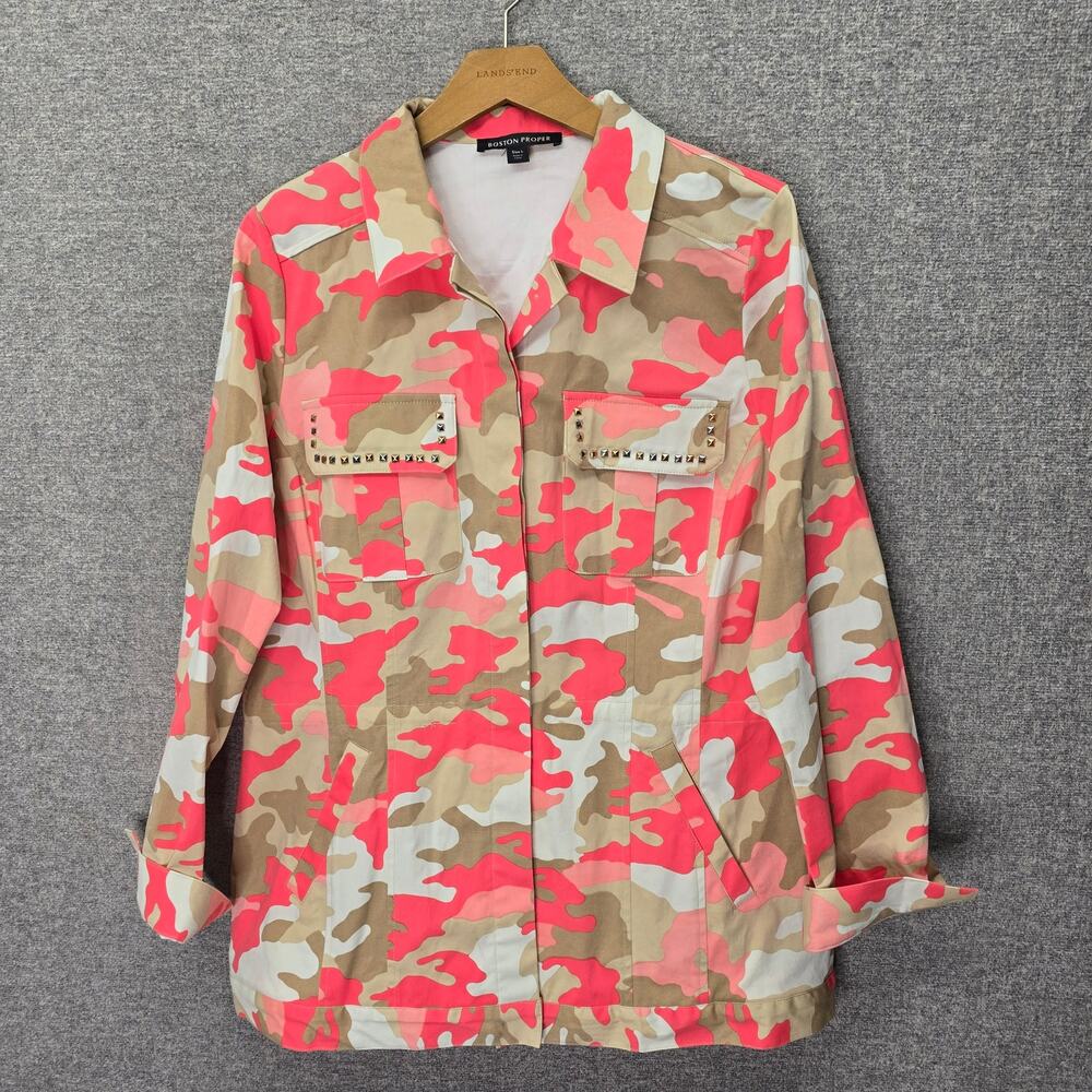 BOSTON PROPER CAMO PRINT STUDDED UTILITY JACKET, SIZE L - Picture 2 of 8
